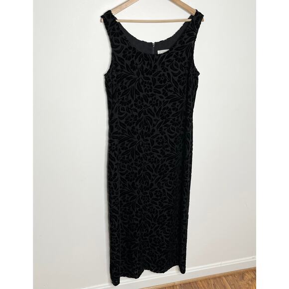 Vintage Express 90s Y2K Womens Velvet Burnout Maxi Dress Black Floral Whimsigoth - Picture 2 of 9